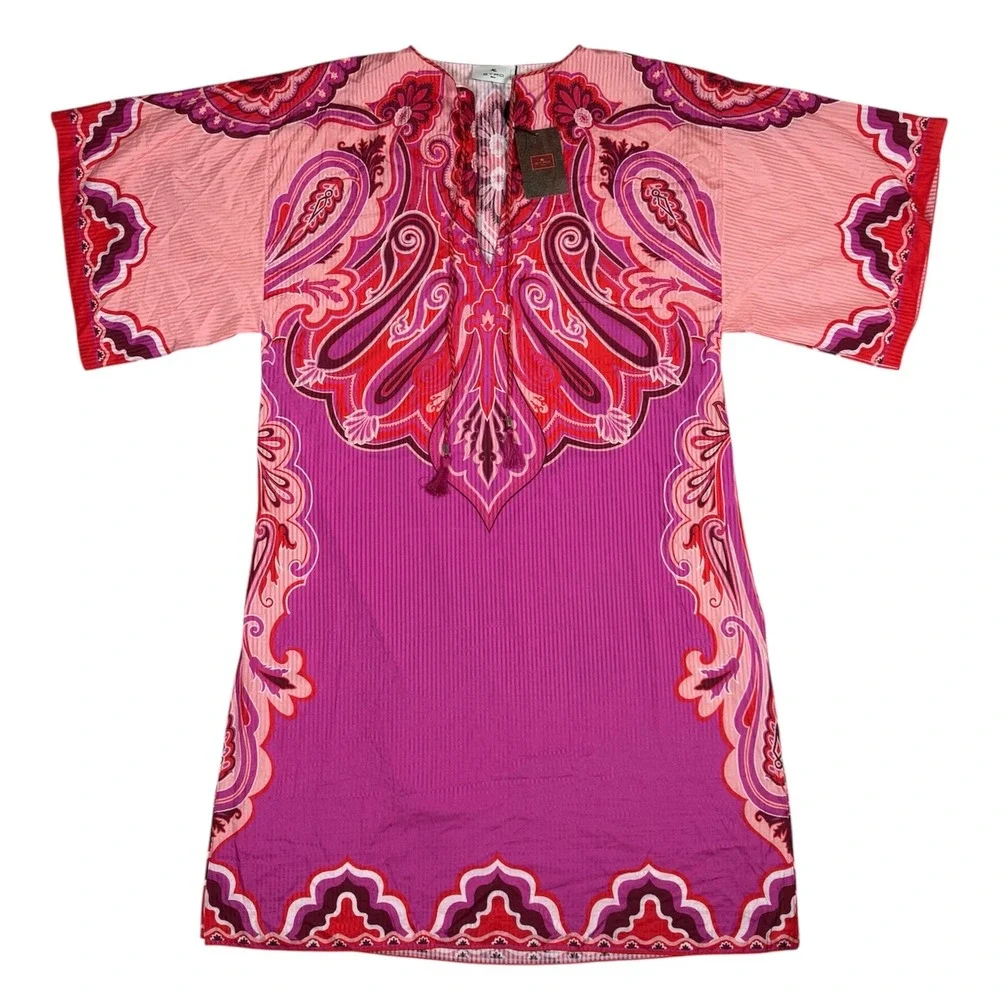 ETRO NWT Paisley Silk Cotton Kaftan Dress 38 Resort Midi Italy $1550 Resortwear - Picture 5 of 16
